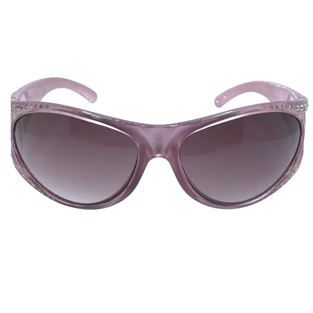 Elegant Pink Wrap Sunglasses with Rhinestone Trim and Croc Molded Arms